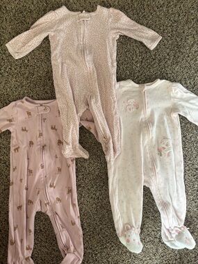 Little Me & Carters Pink Baby Two Way Zipper Footed One-Piece Sleepers - 3 Pack